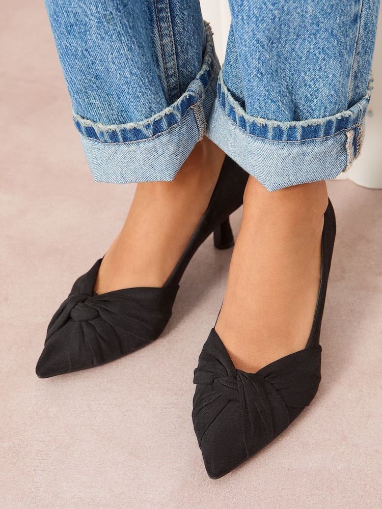 Friends Like These Black Twist Detail Kitten Heel Faux Suede Courts - Image 2 of 5