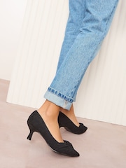 Friends Like These Black Twist Detail Kitten Heel Faux Suede Courts - Image 4 of 5