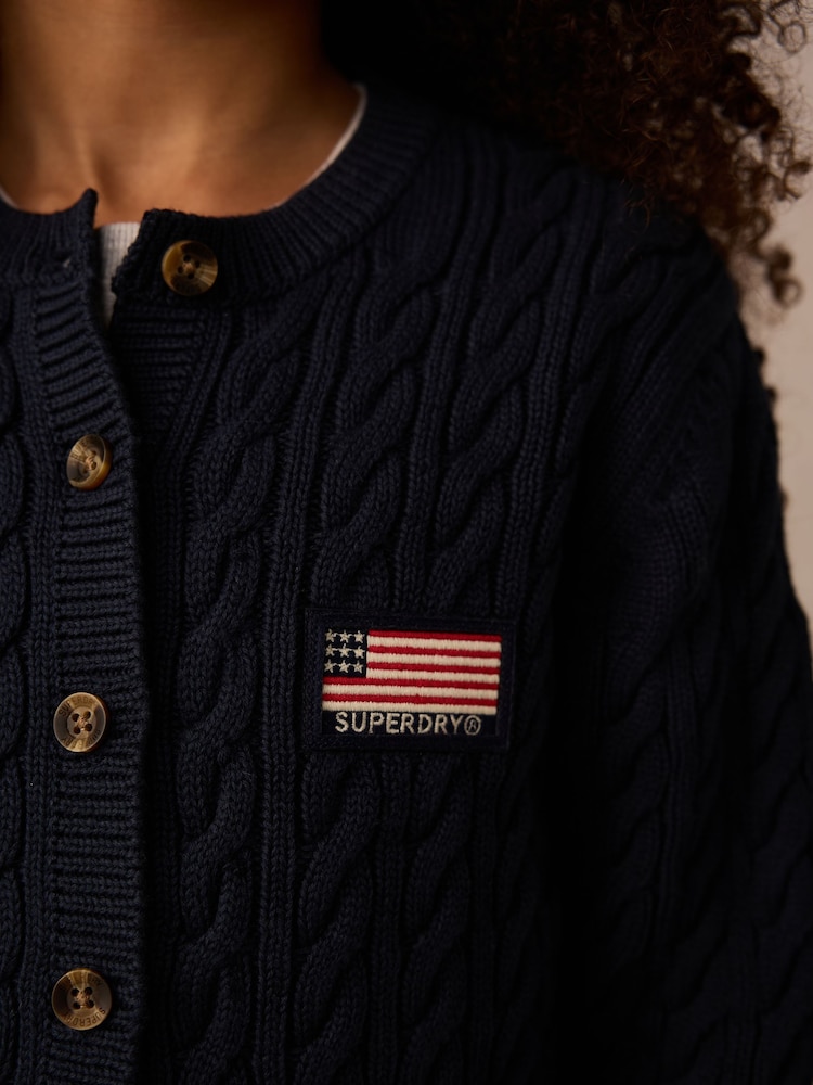 Superdry Navy Cable Knit Cardigan - Image 4 of 8