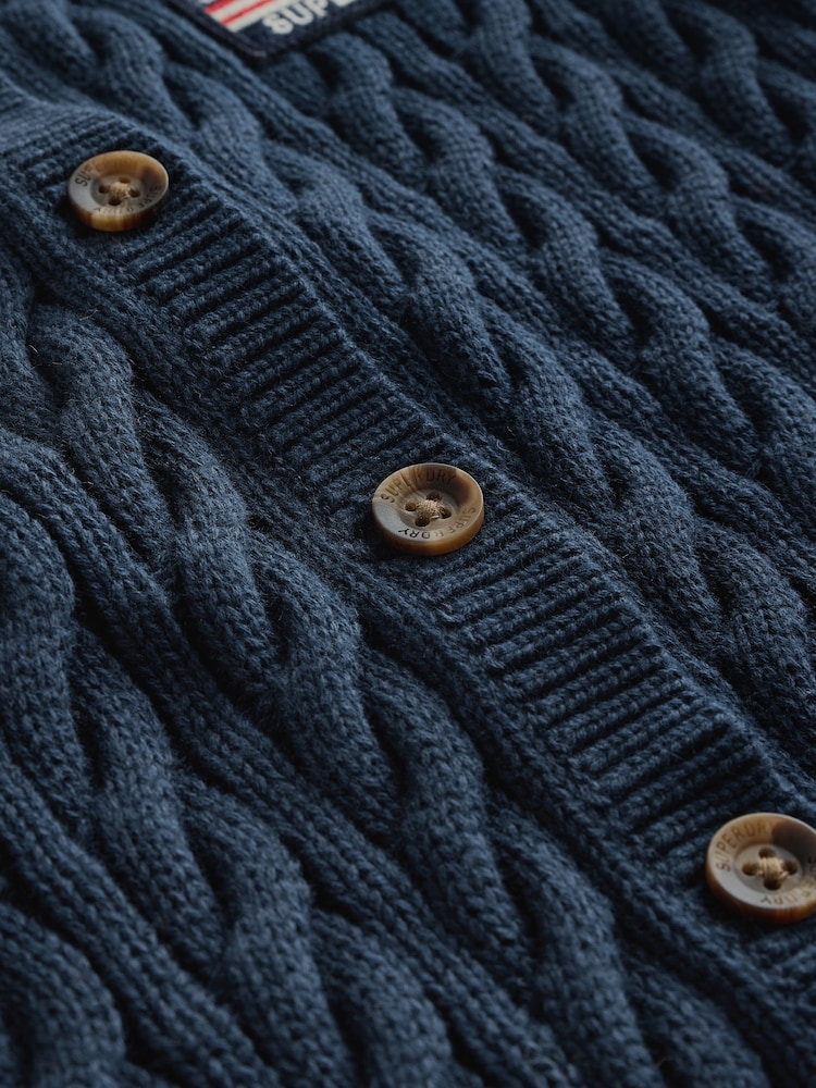 Superdry Navy Cable Knit Cardigan - Image 8 of 8