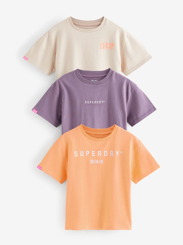Superdry Multi Printed 100% Organic Cotton T-Shirts 3 Pack - Image 1 of 7