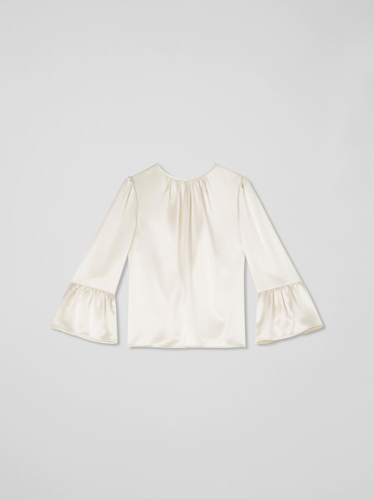 LK Bennett Cream Agnes Birch Satin Top With Frill Cuff - Image 4 of 4