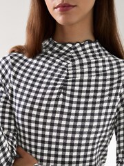 LK Bennett Black Laurie Gingham Print Turtle Neck Top - Image 3 of 3