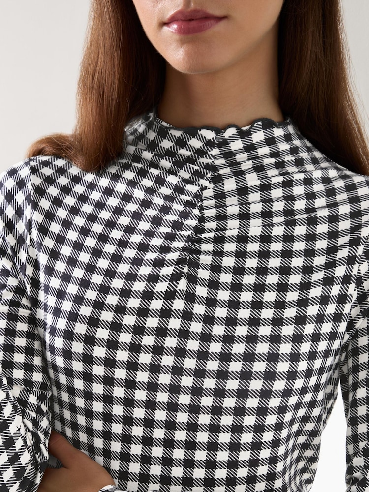 LK Bennett Black Laurie Gingham Print Turtle Neck Top - Image 3 of 3