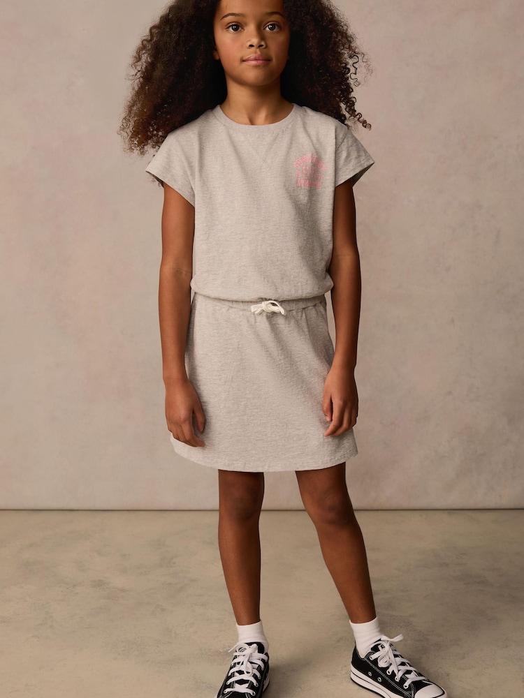 Superdry Grey Crack Printed 100% Organic Cotton Dress - Image 1 of 11