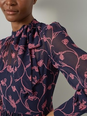 LK Bennett Blue Selina Spring Sketchy Floral Print Georgette Dress - Image 3 of 3