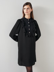 LK Bennett Black Daisy Crepe Dress With Knit Trim - Image 2 of 4