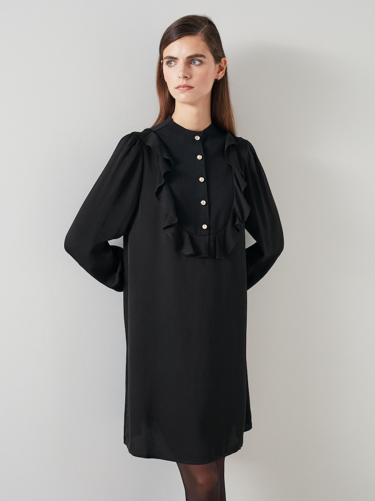 LK Bennett Black Daisy Crepe Dress With Knit Trim - Image 2 of 4