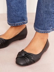 Friends Like These Black PU Standard Fit Twist Detail Round Toe Flat Ballerina Pump Shoes - Image 1 of 5