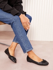 Friends Like These Black PU Standard Fit Twist Detail Round Toe Flat Ballerina Pump Shoes - Image 2 of 5