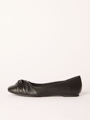 Friends Like These Black PU Standard Fit Twist Detail Round Toe Flat Ballerina Pump Shoes - Image 5 of 5