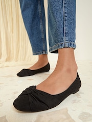 Friends Like These Black Standard Fit Twist Detail Round Toe Flat Ballerina Pump Shoes - Image 1 of 4