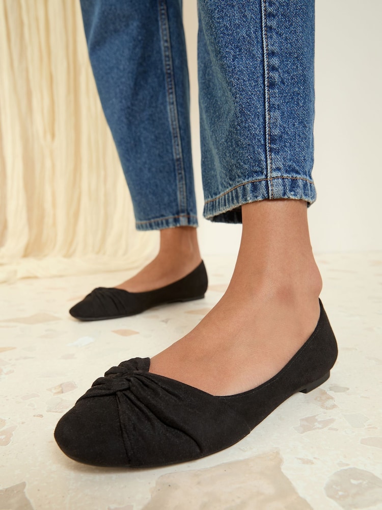 Friends Like These Black Standard Fit Twist Detail Round Toe Flat Ballerina Pump Shoes - Image 1 of 4