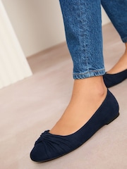 Friends Like These Navy Standard Fit Twist Detail Round Toe Flat Ballerina Pump Shoes - Image 1 of 5