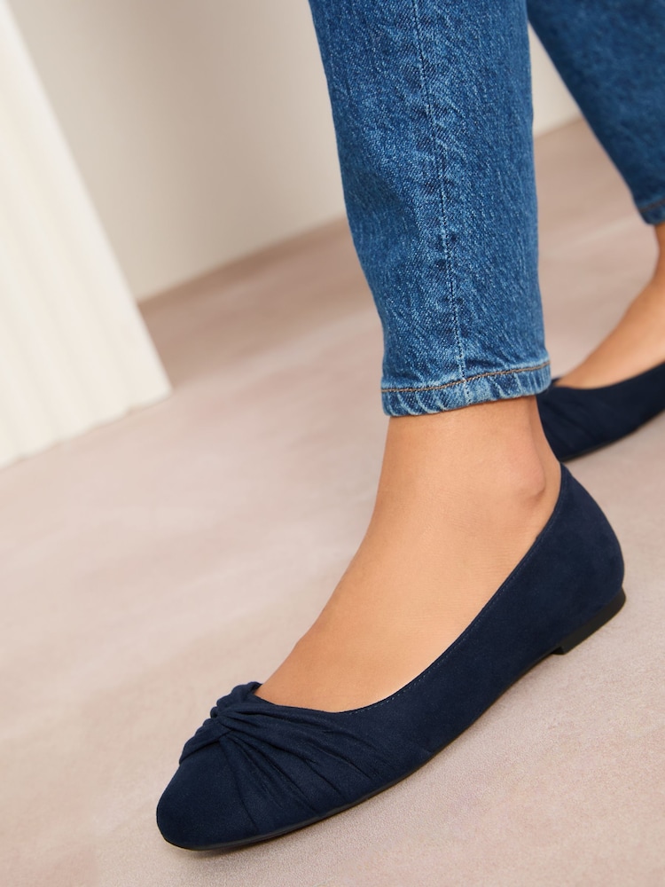Friends Like These Navy Standard Fit Twist Detail Round Toe Flat Ballerina Pump Shoes - Image 1 of 5