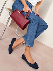 Friends Like These Navy Standard Fit Twist Detail Round Toe Flat Ballerina Pump Shoes - Image 2 of 5