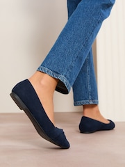 Friends Like These Navy Standard Fit Twist Detail Round Toe Flat Ballerina Pump Shoes - Image 4 of 5