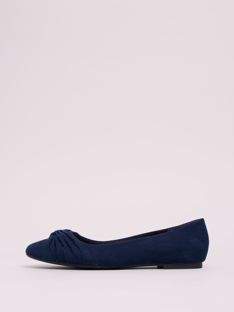 Friends Like These Navy Standard Fit Twist Detail Round Toe Flat Ballerina Pump Shoes - Image 5 of 5