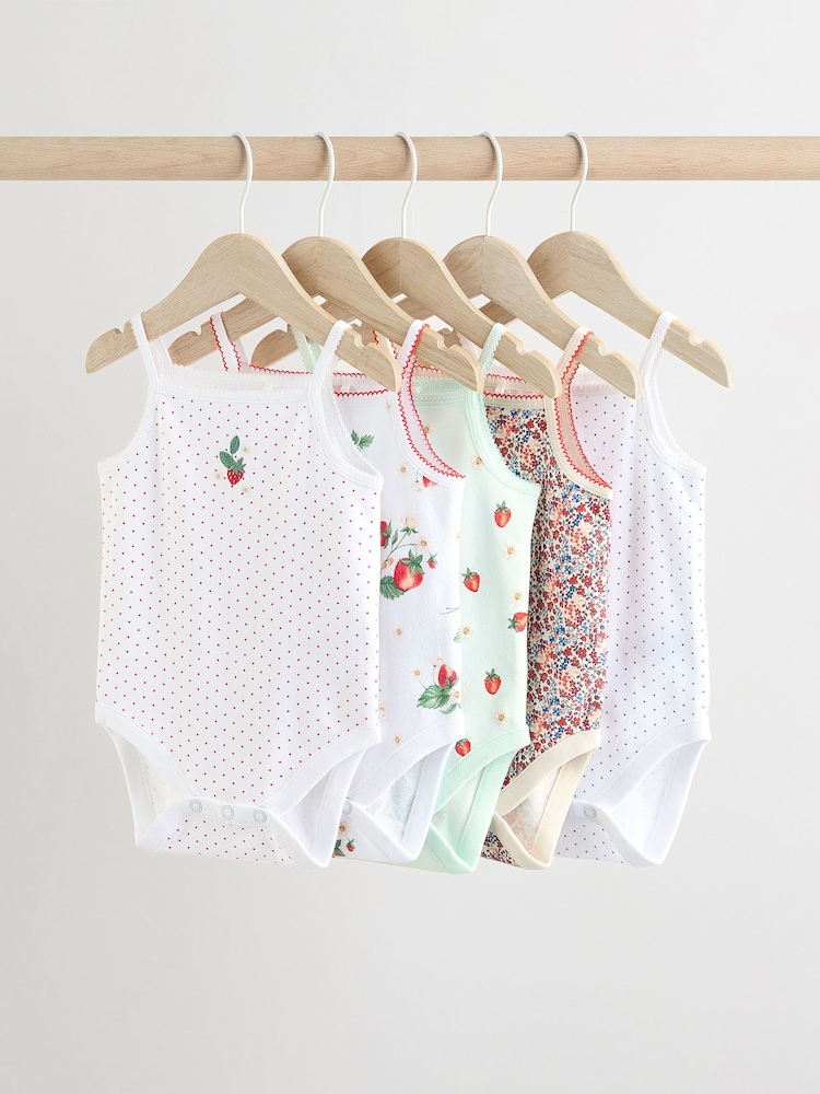 White Strawberry Baby Strappy Vest Bodysuits 5 Pack - Image 1 of 13