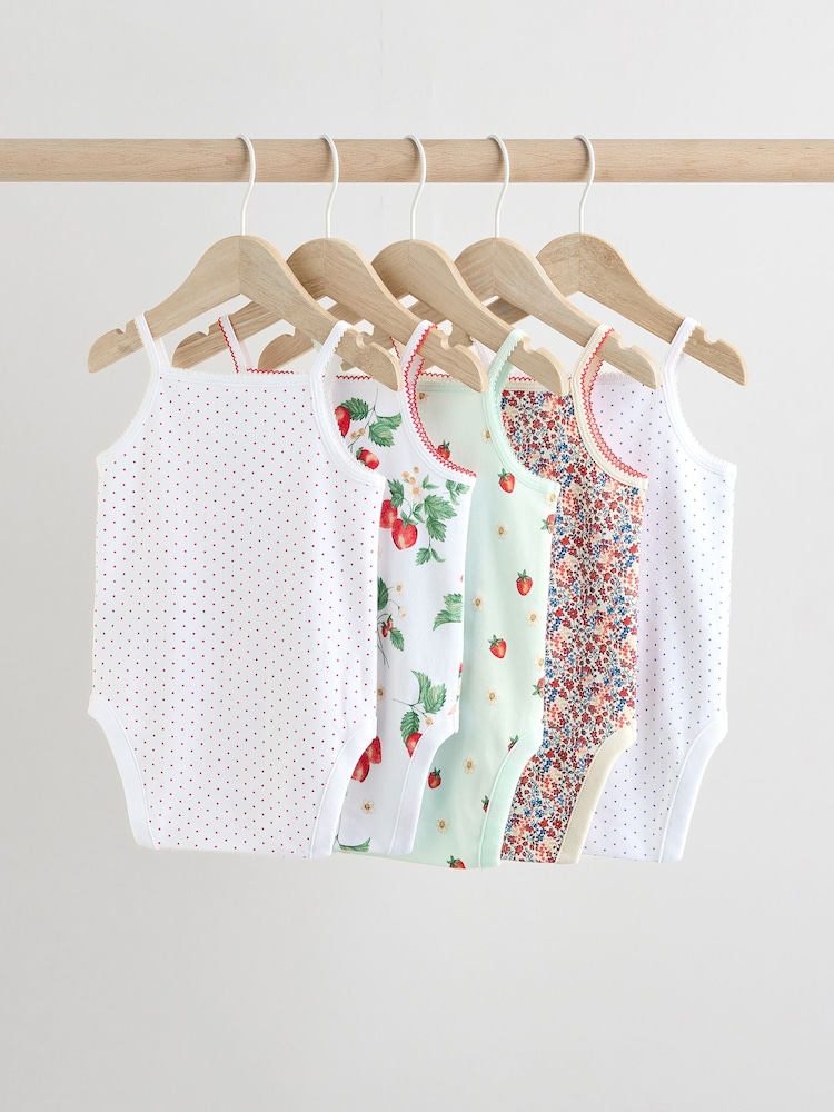 White Strawberry Baby Strappy Vest Bodysuits 5 Pack - Image 2 of 13
