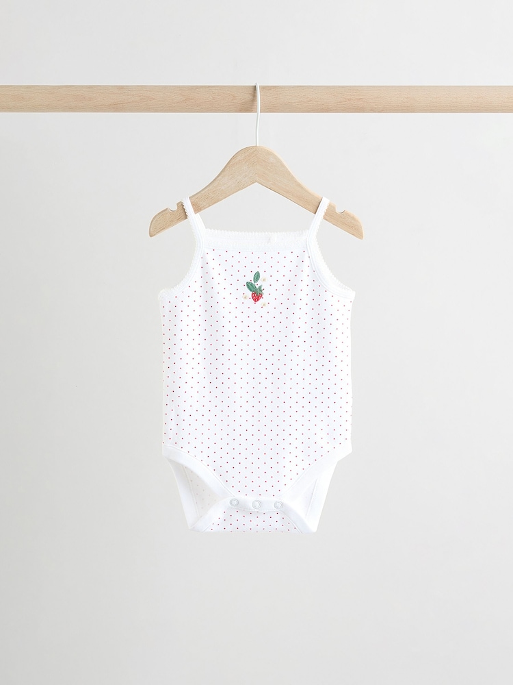 White Strawberry Baby Strappy Vest Bodysuits 5 Pack - Image 3 of 13