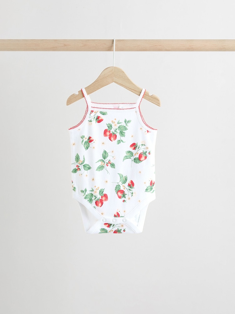 White Strawberry Baby Strappy Vest Bodysuits 5 Pack - Image 5 of 13