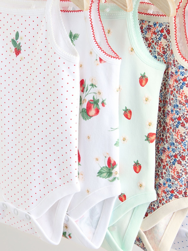 White Strawberry Baby Strappy Vest Bodysuits 5 Pack - Image 9 of 13