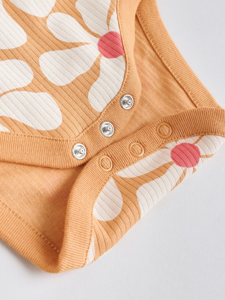 Cream/Brown Baby Short Sleeve 100% Cotton Bodysuits 5 Pack - Image 12 of 12