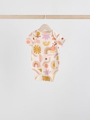 Cream/Brown Baby Short Sleeve 100% Cotton Bodysuits 5 Pack - Image 3 of 12