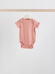 Cream/Brown Baby Short Sleeve 100% Cotton Bodysuits 5 Pack - Image 4 of 12