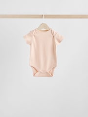 Cream/Brown Baby Short Sleeve 100% Cotton Bodysuits 5 Pack - Image 6 of 12