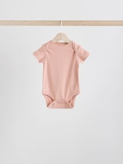 Cream/Brown Baby Short Sleeve 100% Cotton Bodysuits 5 Pack - Image 7 of 12