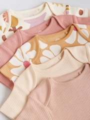 Cream/Brown Baby Short Sleeve 100% Cotton Bodysuits 5 Pack - Image 9 of 12