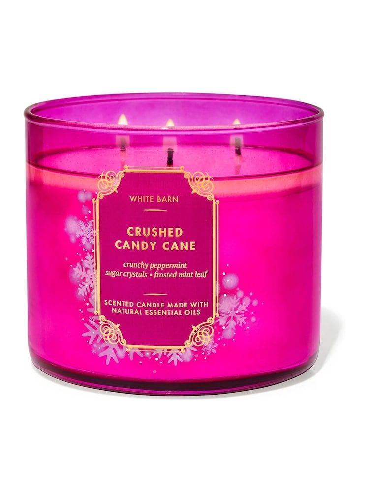 Bath & Body Works Crushed Candycane Colored Glass Christmas 3-Wick Candle 14.5 oz / 411 g - Image 1 of 1 Bath & Body Works Crushed Candycane Colored Glass Christmas 3-Wick Candle 14.5 oz / 411 g - Image 1 of 1