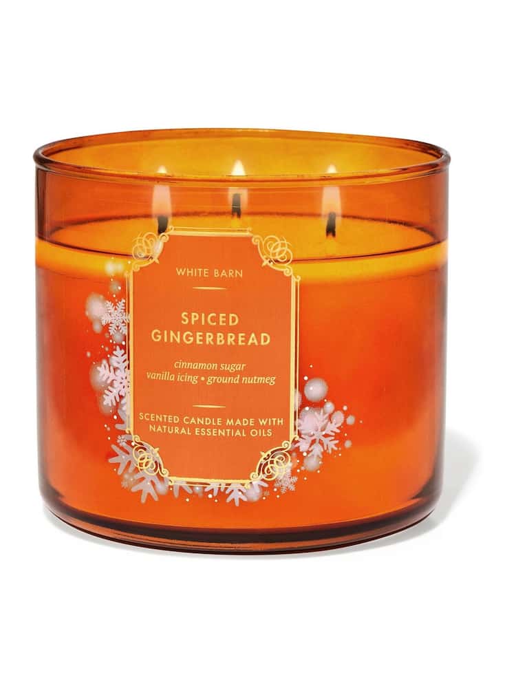 Bath & Body Works Spiced Gingerbread Colored Glass Christmas 3-Wick Candle 14.5 oz / 411 g - Image 1 of 1 Bath & Body Works Spiced Gingerbread Colored Glass Christmas 3-Wick Candle 14.5 oz / 411 g - Image 1 of 1