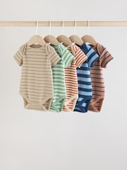 Multi Stripe Short Sleeve Baby Bodysuits 5 Pack - Image 1 of 13