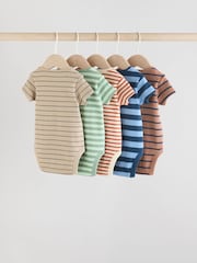 Multi Stripe Short Sleeve Baby Bodysuits 5 Pack - Image 2 of 13