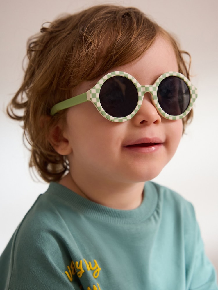 Green Check Round Sunglasses - Image 1 of 5