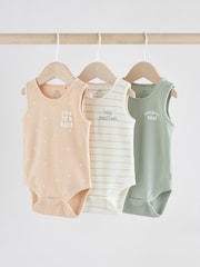 Neutral Brown/ Mint Green Slogan - Pack de 3 bodis sin mangas para bebé - Imagen 1 de 10