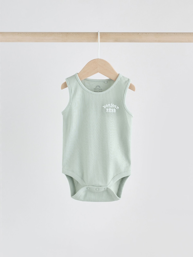 Neutral Brown/ Mint Green Slogan - Pack de 3 bodis sin mangas para bebé - Imagen 10 de 10