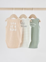 Neutral Brown/ Mint Green Slogan - Pack de 3 bodis sin mangas para bebé - Imagen 2 de 10