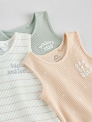 Neutral Brown/ Mint Green Slogan - Pack de 3 bodis sin mangas para bebé - Imagen 4 de 10