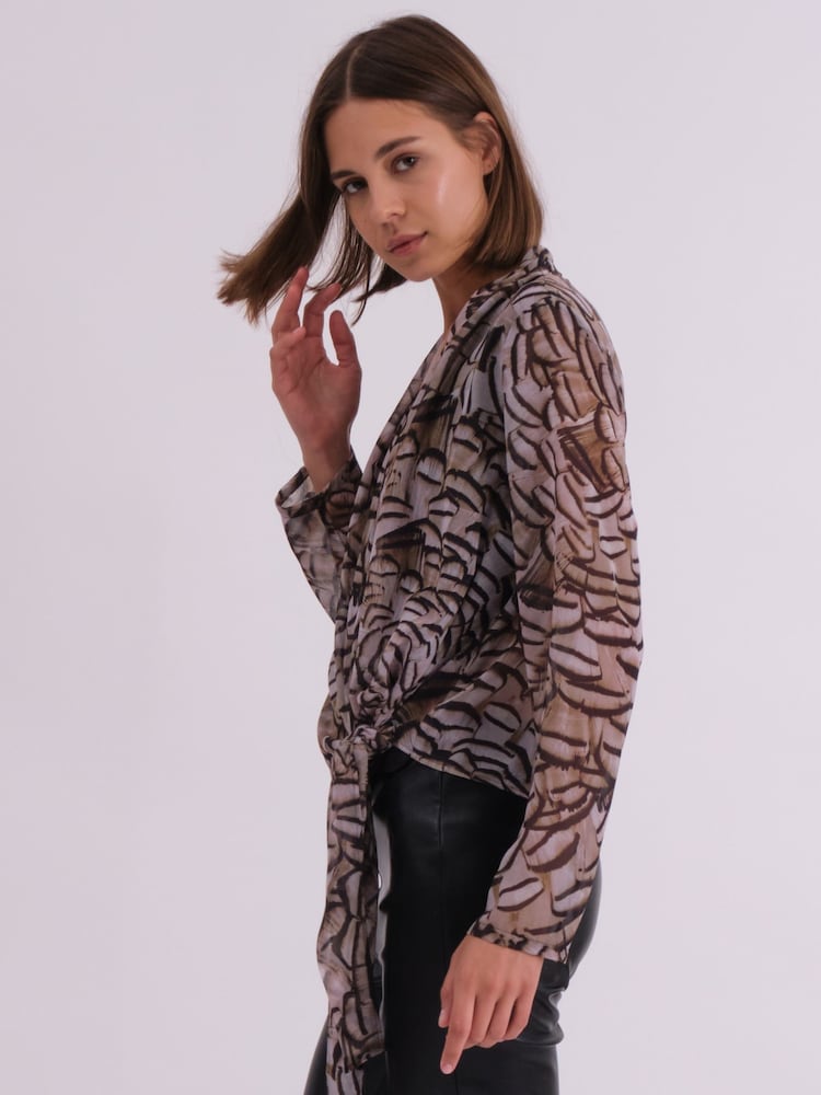 Religion Natural Infinity Wrap Top With Tie Front in Hand-Painted Prints - Image 5 of 6