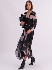 Religion Black Infinity Long Sleeve Midi Dress With Handkerchief Hem In Hand Painted Prints - Image 2 of 7