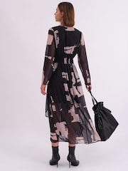 Religion Black Infinity Long Sleeve Midi Dress With Handkerchief Hem In Hand Painted Prints - Image 4 of 7