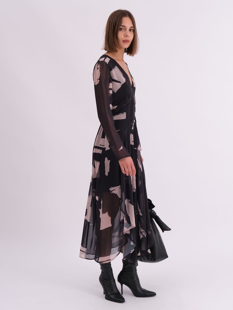 chinese dress ladies Mac Duggal Women's Long Sleeve Pleated Handkerchief Dress