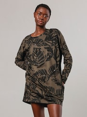 Religion Green Batwing Sleeve Jersey Tunic 100% Cotton Dress With Leaf Motif And Beaded Embroidery - Image 3 of 6