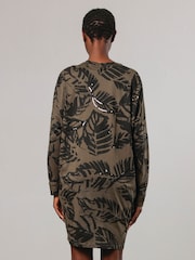 Religion Green Batwing Sleeve Jersey Tunic 100% Cotton Dress With Leaf Motif And Beaded Embroidery - Image 4 of 6
