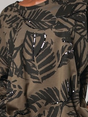 Religion Green Batwing Sleeve Jersey Tunic 100% Cotton Dress With Leaf Motif And Beaded Embroidery - Image 6 of 6