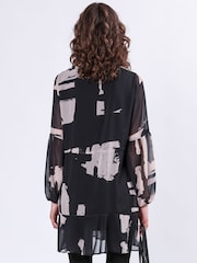 Religion Black Infinity Mini Tunic Dress With Cuffed Sleeves In Hand Painted Prints - Image 5 of 6